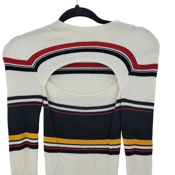 Vtg 90s Guess Womens White Striped Ribbed Knit Sweater Sz M Peekaboo Cutout - Picture 4 of 8